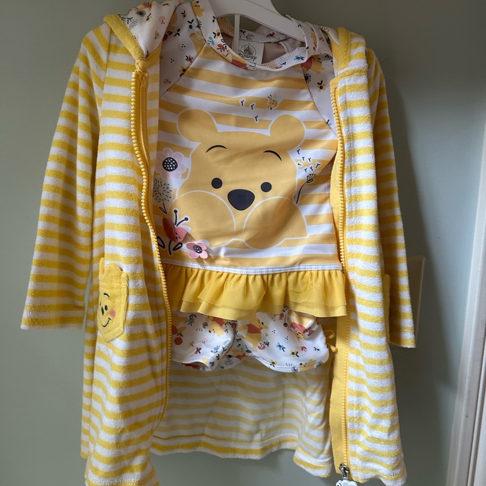 Yellow Disney Winnie the Pooh Size 3T 2 piece Bathing Suit and Cover